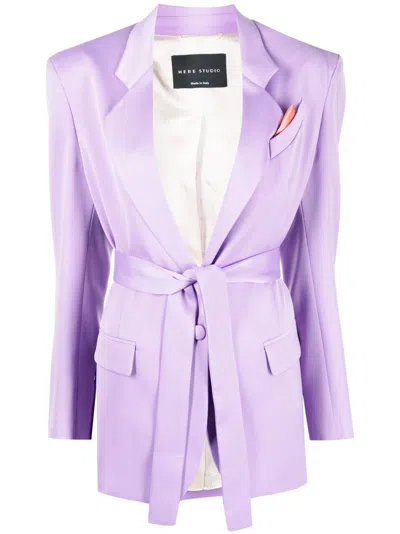 HEBE STUDIO BELTED-WAIST LONG-SLEEVE BLAZER