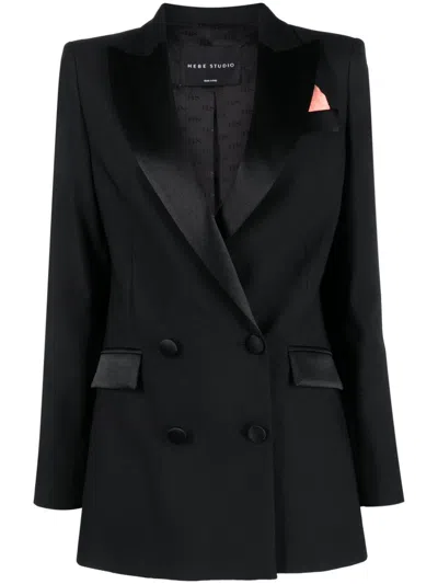 Hebe Studio Bianca Double-breasted Cady Blazer In Black