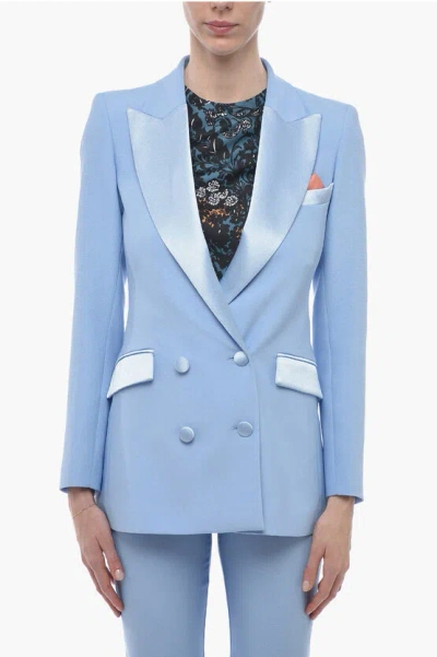 Hebe Studio Double-breasted Bianca Blazer With Satin Details In Blue