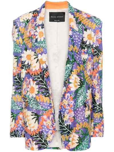 Hebe Studio Embroidered Single-breasted Blazer In Orange