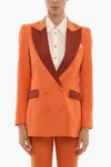 Hebe Studio Flap Pockets Bianca Double Breasted Blazer In Orange