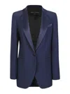 Hebe Studio Lapel Long-sleeved Suit Jacket In Blue