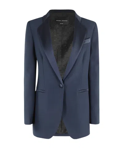 Hebe Studio Lapel Long-sleeved Suit Jacket In Blue