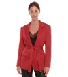 Hebe Studio Red Solid Notched Lapel Blazer In Red
