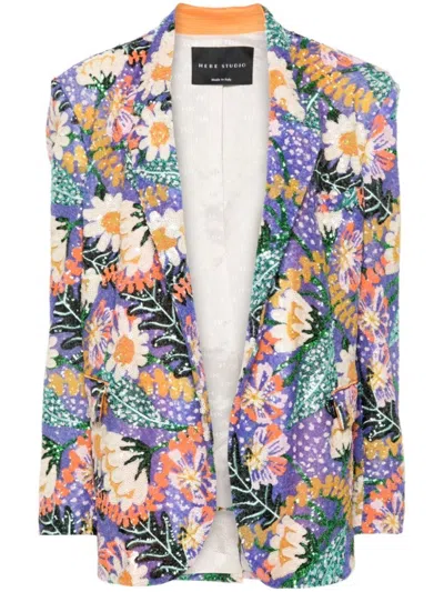 Hebe Studio Embroidered Single-breasted Blazer In Orange