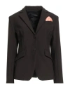 Hebe Studio Woman Blazer Dark Brown Size 6 Polyester, Virgin Wool, Elastane In Black