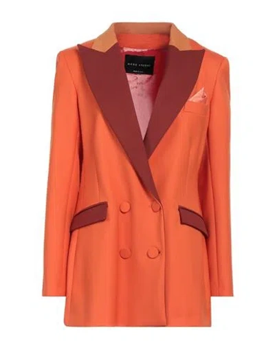 Hebe Studio Flap Pockets Bianca Double Breasted Blazer In Orange