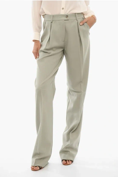 Hebe Studio Wool Diane Regular Fit Pants In Green