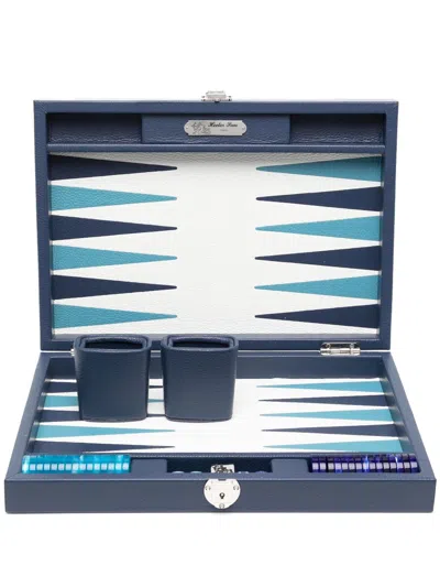 Hector Saxe Iris Leather Backgammon Set In Blue