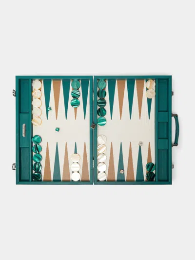 Hector Saxe Large Leather Backgammon Set  Abask Gift Set In Green