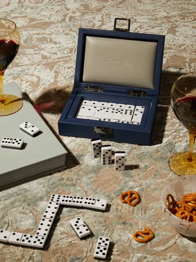 Hector Saxe Leather Dominoes Set  Abask Gift Set In Blue