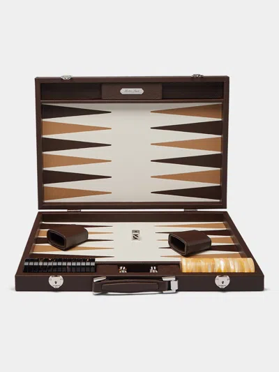 Hector Saxe Leather Large Backgammon Set  Abask Gift Set In Brown