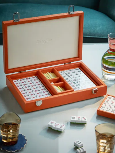 Hector Saxe Leather Mahjong Set  Abask Gift Set In Orange