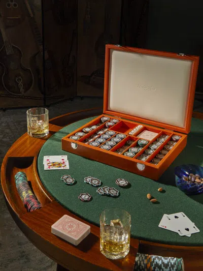 Hector Saxe Leather Poker Set  Abask Gift Set In Red
