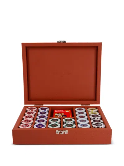 Hector Saxe Leather Poker Set In Red