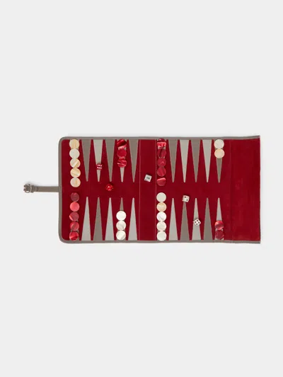 Hector Saxe Leather Travel Backgammon Set  Abask Gift Set In Red