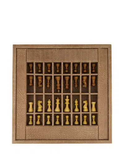 Hector Saxe Vison Alligator Skin-effect Leather Chess Box In Brown