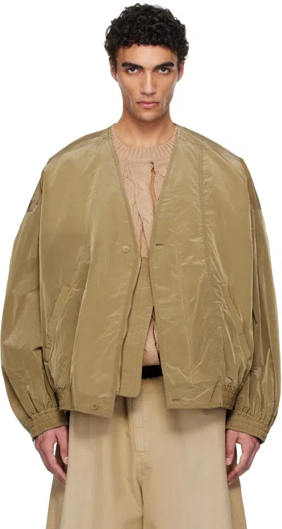 Hed Mayner Beige Crinkled Taffeta Bomber Jacket In Ha156-267