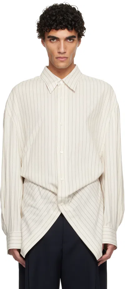 Hed Mayner Beige Pin Stripe Shirt In Neutral