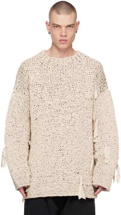Hed Mayner Beige Round Neck Sweater In Ecru
