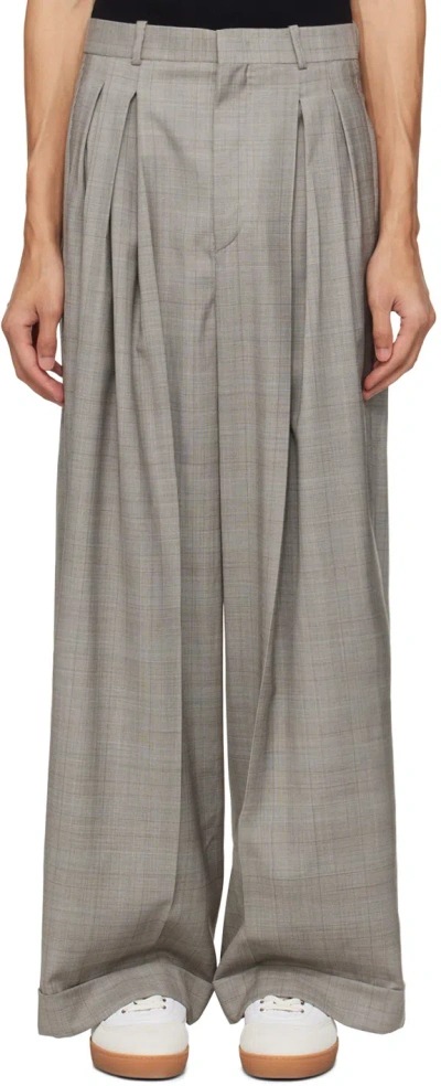 Hed Mayner Gray Prince Of Wales Trousers In 030-medium Grey