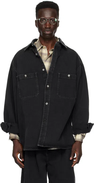 Hed Mayner Black Patch Pocket Denim Shirt In 001-black