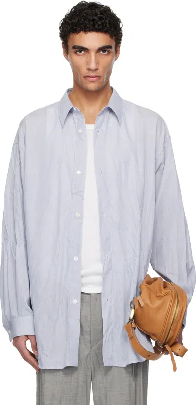 Hed Mayner Blue & White Crinkled Poplin Shirt In Ha166-450