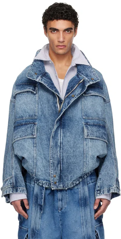Hed Mayner Blue Flap Pocket Denim Jacket In Ha190-450