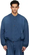 Hed Mayner Blue Herringbone Denim Bomber Jacket In Blue