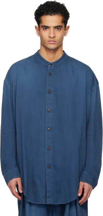 Hed Mayner Blue Herringbone Denim Shirt