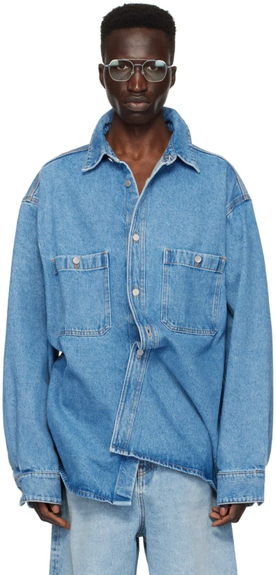 Hed Mayner Blue Patch Pocket Denim Shirt In 460-open Blue