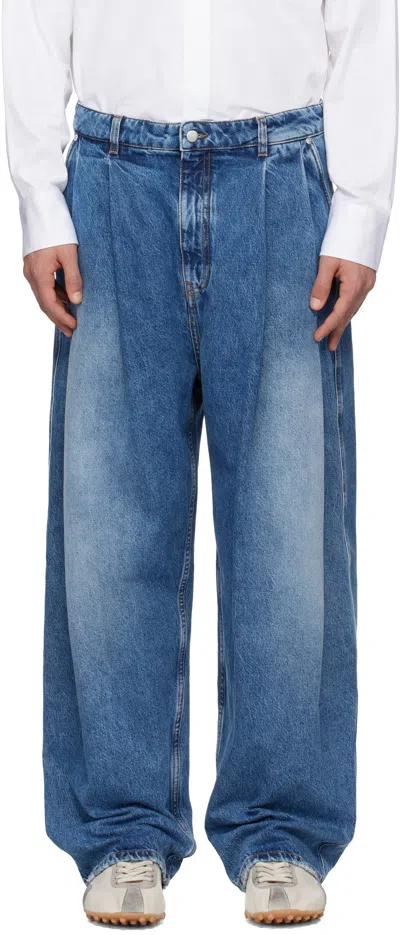 Hed Mayner Blue Pleated Jeans