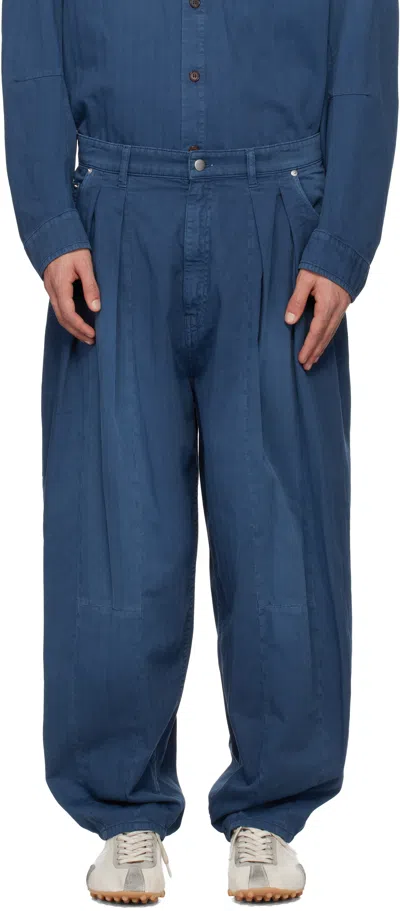 Hed Mayner Blue Pleated Jeans
