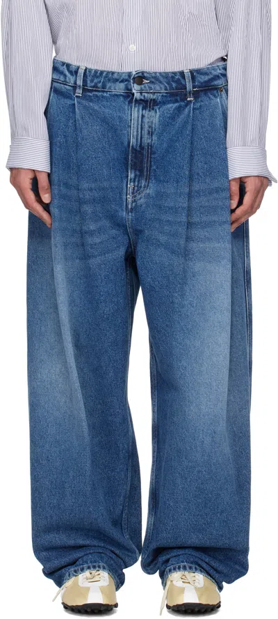 Hed Mayner Blue Pleated Jeans In Ha191-450