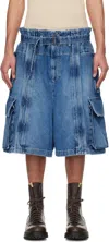 Hed Mayner Blue Zip Vent Denim Cargo Shorts In Ha191-450