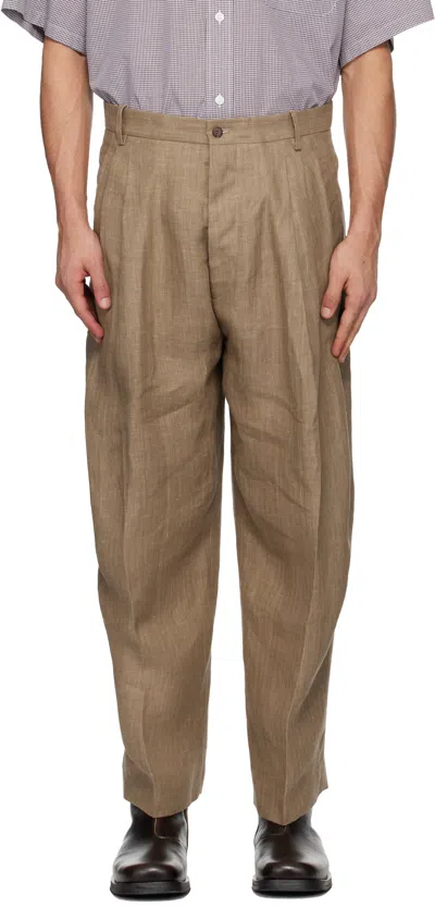 Hed Mayner Brown Linen Trousers In Green