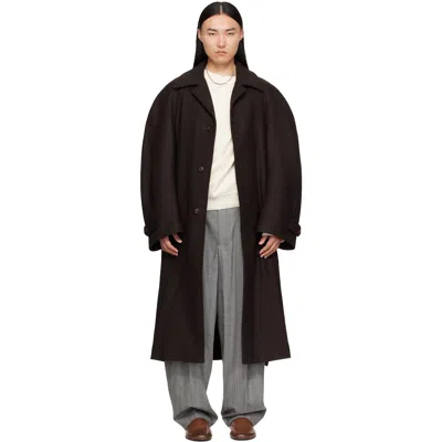 Hed Mayner Brown Twill Coat In 209-dark Brown
