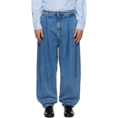Hed Mayner Bue Pleated Jeans In 450-blue