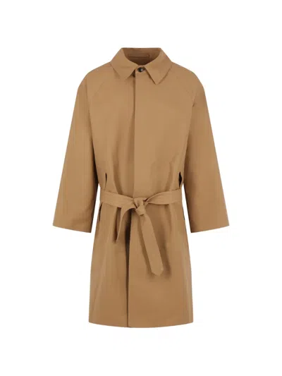 Hed Mayner Buttoned Belted Coat In Brown