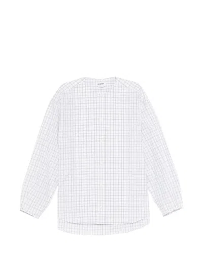 Hed Mayner Check-pattern Collarless Shirt In White