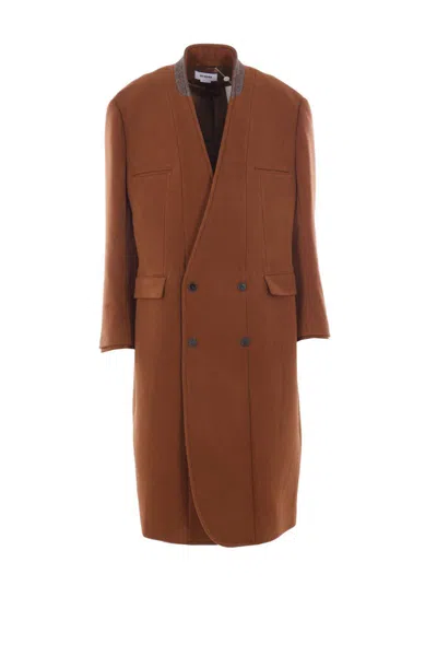 Hed Mayner Double-breasted Coat In Brown