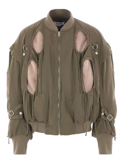 HED MAYNER CUT-OUT FLEECE-LINED BOMBER JACKET