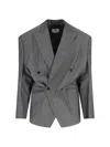 Hed Mayner Double-breasted Tailored Blazer With Pinstripe Pattern And Draped Details In Gray