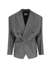 Hed Mayner Double-breasted Tailored Blazer With Pinstripe Pattern And Draped Details In Gray
