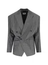 Hed Mayner Double-breasted Tailored Blazer With Pinstripe Pattern And Draped Details In Gray