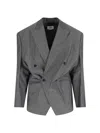 Hed Mayner Double-breasted Tailored Blazer With Pinstripe Pattern And Draped Details In Gray