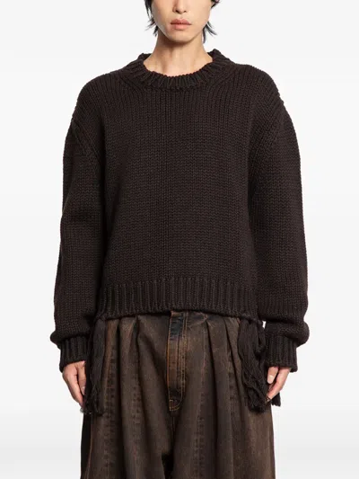 Hed Mayner Fringed Wool Sweater In Brown