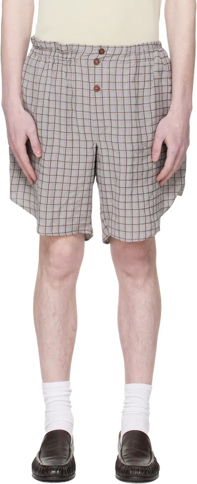 Hed Mayner Plaid Button Shorts In Metallic