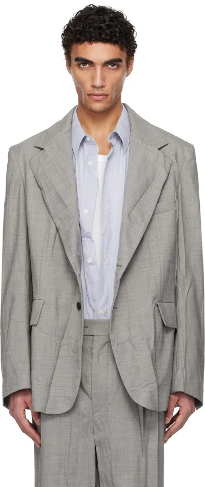 Hed Mayner Gray Crinkled Blazer In Ha150-30