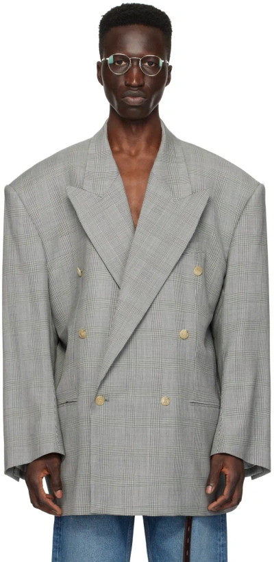 Hed Mayner Grey Glen Check Blazer In 030-medium Grey